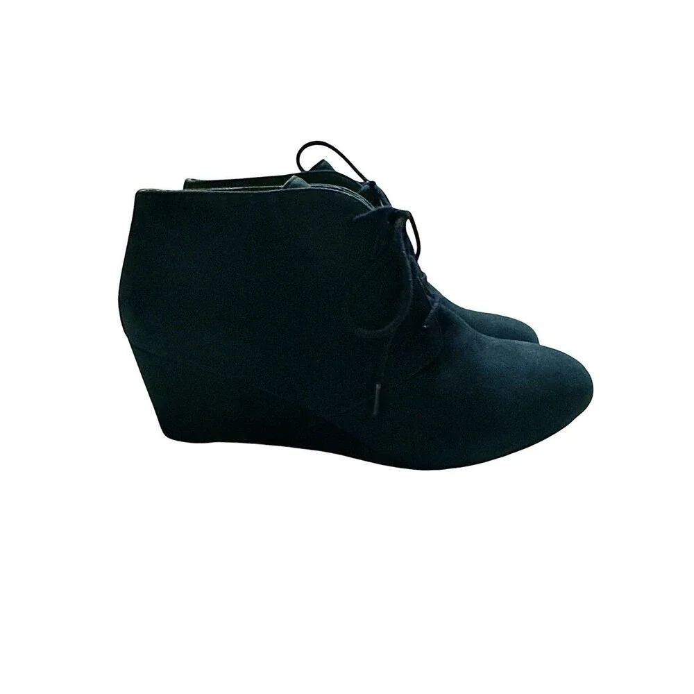 Vionic Becca Navy Suede Lace Up Wedge Ankle Booties Women’s Size 8